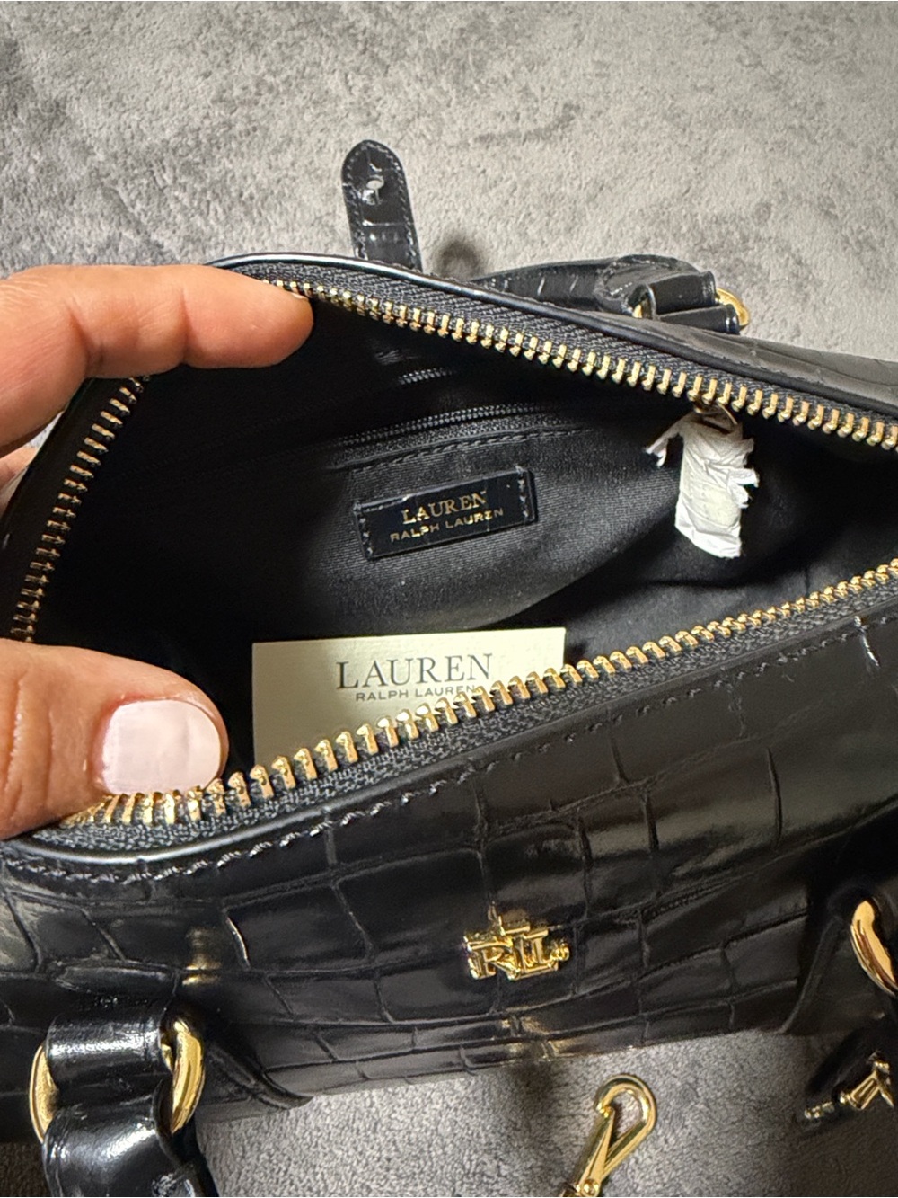 Ralph Lauren Black Croc-Embossed Mini Barrel Bag with Gold Hardware - Picture 13 of 15